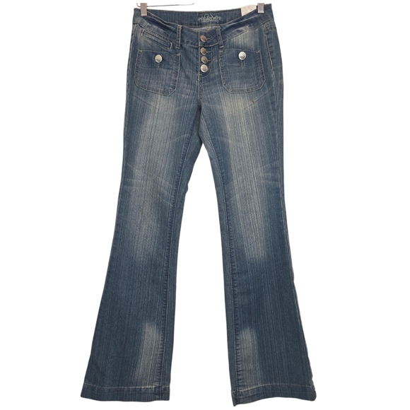 VTG‎ DO DENIM Juniors Flare Jeans Sz 3x32 Y2K Button Fly Vintage Wash Blokecore - Picture 1 of 12